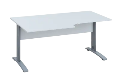 ERK 28 - 168 stůl kancelářský, rohový, levý, kovová podnož stříbrná, deska 25 mm, široký 1600 mm, bílá